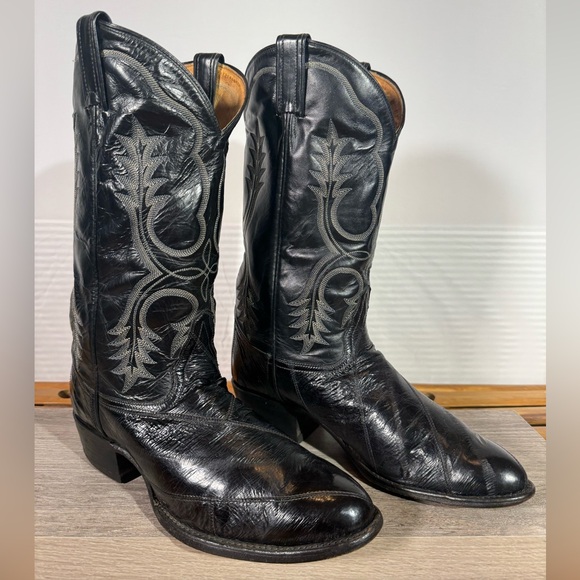 Men's Vintage Tony Lama Eel Skin Cowboy Boots Size 9 EE Style 8267 Made In USA - Picture 1 of 16